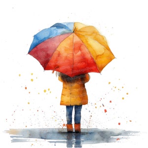 Meisje met paraplu clipart, 12 jpg's, Rainy Day clipart, afdrukbare aquarel clipart, papier ambachten, kunst aan de muur, digitale download, ongewenste tijdschriften
