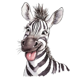 Silly Zebra PNG Clipart, 12x Funny Zebra Clip Art Set, Printable Zoo Animals Watercolor Animal, Paper Crafts, Digital Download, Junk Journal
