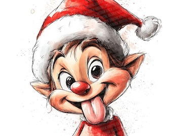Imágenes prediseñadas de elfos navideños traviesos, conjunto de 12 PNG de elfos con gorro de Papá Noel, imágenes prediseñadas de dibujos animados de elfos en acuarela, descarga digital, imágenes prediseñadas navideñas, personaje de elfo