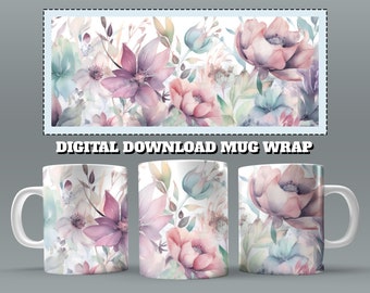 Beautiful Flowers Mug Wrap, 11oz & 15 Oz Mug Sublimation Design, Watercolor Mug Wrap Design, Mug Sublimation, 11oz Mug Png, 15oz Mug PNG