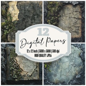 12x Iceland Moss Junk Journal Paper Arctic Nature Digital Paper Pack JPGs de alta qualidade Textura desgastada Papel de scrapbook de pedra de fantasia