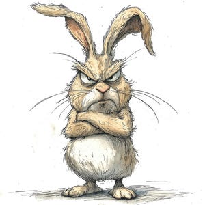 Grumpy Rabbit PNG Clipart, 12x Angry Bunny Clip Art Set, Coelhos engraçados em aquarela para impressão, Artesanato em papel, Download digital, Diário de lixo