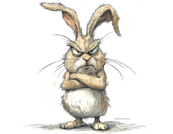 Grumpy Rabbit PNG Clipart, 12x Angry Bunny Clip Art Set, Printable