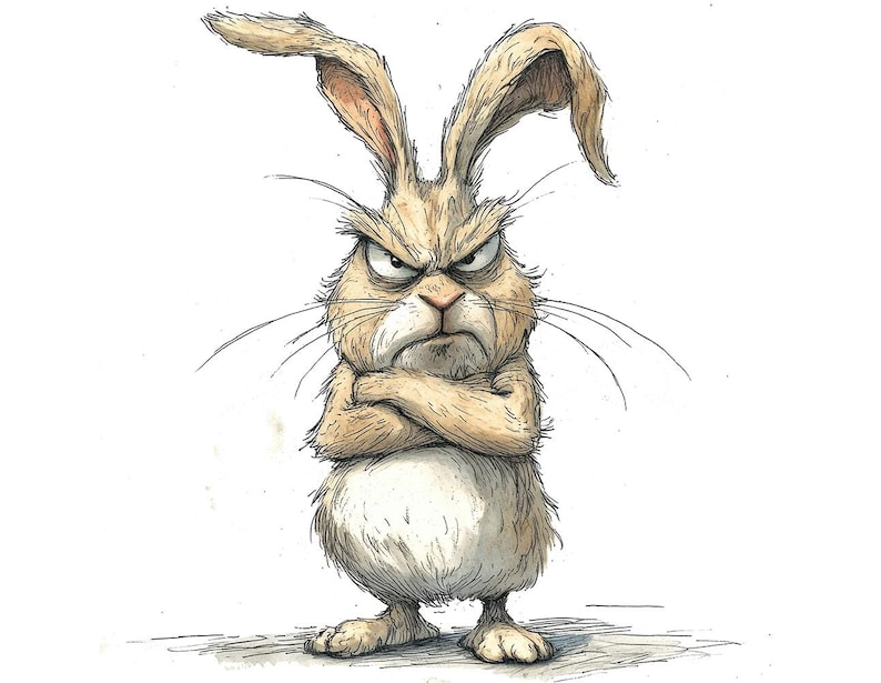 Animated Angry Rabbit Grumpy Rabbit PNG Clipart, 12x Angry Bunny Clip Art Set, Printable ...