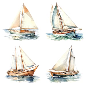 Sailboat Clipart, 12x Vintage Nautical Boat Art Set, Printable Watercolor Art, Transparent Background PNG, Digital Download, Paper Crafts image 5