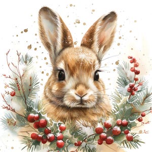 Winter Bunny PNG Clipart, 12x Cute Rabbit Wreath Set, Printable ...