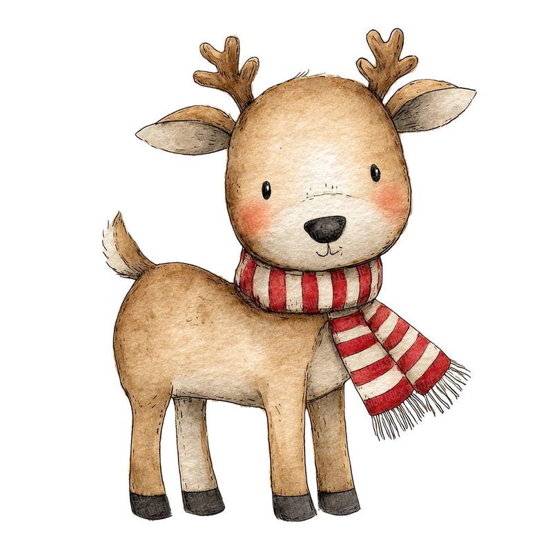 Watercolor Reindeer Clipart, 12 Festive Christmas Deer With Scarves PNG ...