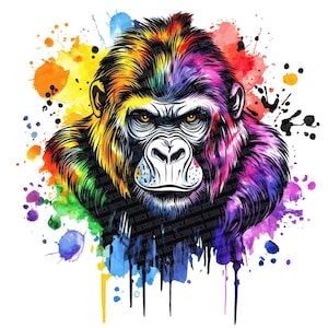 Clipart PNG di gorilla, set di 12 clipart PNG di gorilla con schizzi ad acquerello, clipart di animali della giungla stampabili, lavoretti di carta, download digitale di PNG