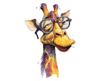 Imágenes prediseñadas de jirafa, conjunto de 12 vasos grandes de arte animal, imágenes prediseñadas de acuarela imprimibles, PNG transparente, descarga digital, gráficos de animales de safari