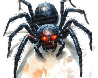 12 läskiga spindelclipart, akvarell läskig spindelkonst, Halloween-skräckclipart, digital nedladdning, papperspyssel, väggkonst, skräpjournaler