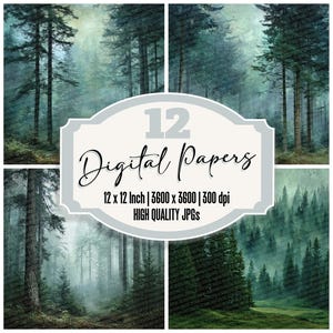 12x Evergreen Forest Junk Journal Paper Mist Texture Digital Paper Pack Nature Depth High Quality JPGs Scrapbook Download
