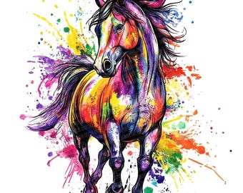 Horse PNG Clip Art, 12x Watercolor Splatter Horse Clipart PNG Set, Printable Farm Animal Clip Art, Paper Crafts, PNG Digital Download