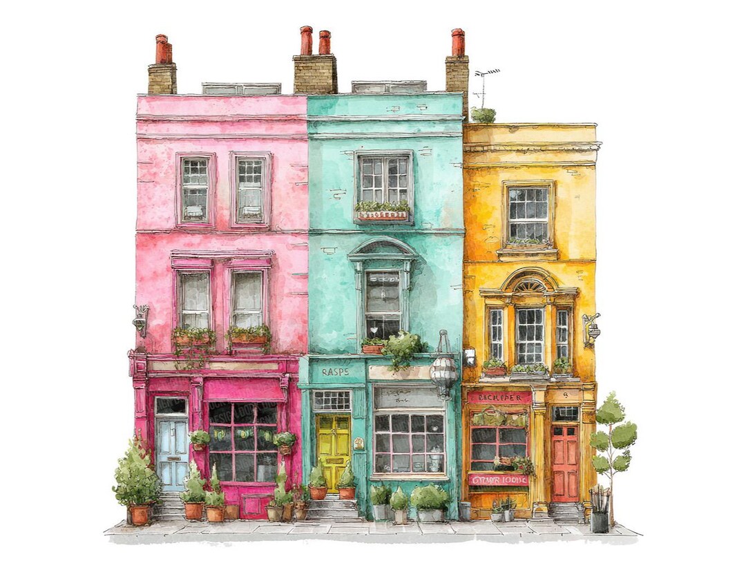 12x Quirky Shopfronts PNG Clipart, Watercolor Colorful Storefronts Clip ...