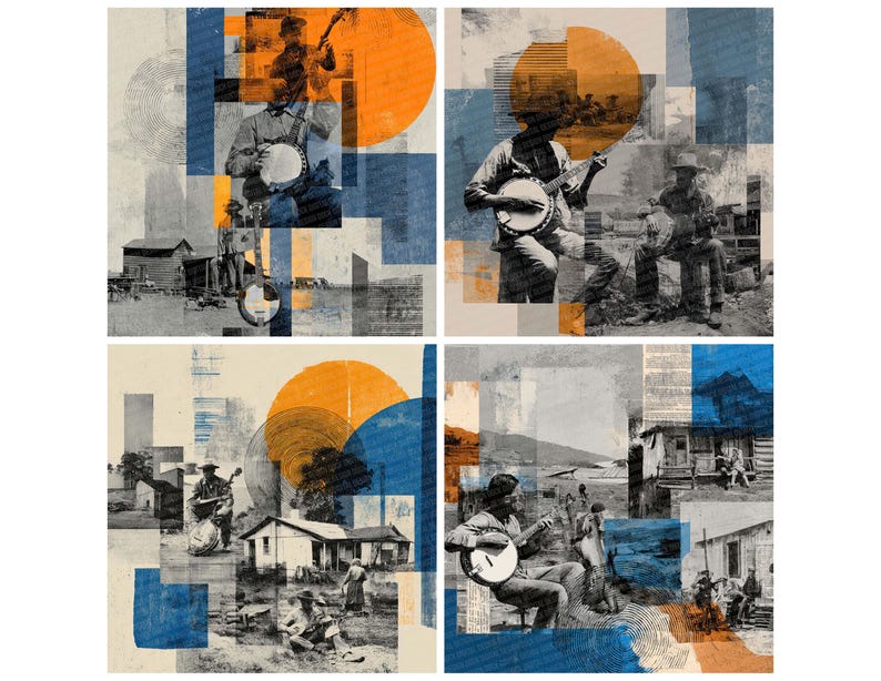 Bluegrass Folk Digital Paper Pack 12x String Band Junk Journal Pages ...