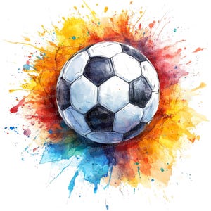 12 Clipart acquerello di calcio, arte di palla sportiva, clipart stampabile di calcio, JPG di alta qualità, download digitale, lavori di carta, diari spazzatura