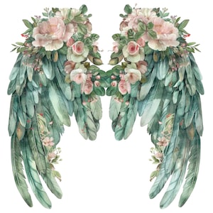 12 imágenes prediseñadas de alas de ángel, imágenes prediseñadas de alas de ángel florales, imágenes prediseñadas de acuarela imprimibles, arte mural, manualidades de papel, descarga digital, revistas basura