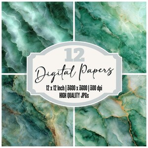 12x Green Marble Stone Junk Journal Paper Gold Vein Texture Backgrounds Digital Paper Pack Scrapbook Paper Printable Paper High Quality JPGs