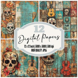 12x Mexico Folk Junk Journal Paper Digital Paper Pack Sugar Skull Backgrounds Wysokiej jakości JPG Papier do scrapbookingu Papier do druku Strony dziennika