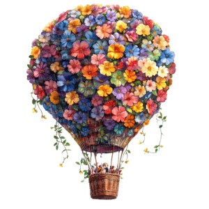 Heißluftballon Clipart, 12x Blumenballon Clipart, druckbare Aquarell Clipart, Papierhandwerk, Wandkunst, digitaler Download, Junk Journals