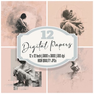 12x Verletzliche Figur Junk Journal Papier Emotionales Digital Paper Pack Grunge Texture Curl Pose High Quality JPGs Scrapbook Download