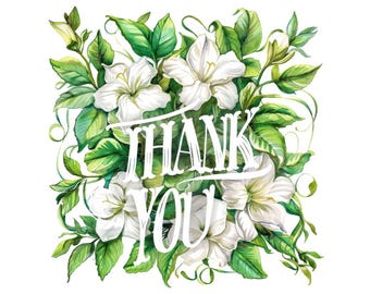 Floral Thank You PNG Clipart, 12x Watercolor Flower Frame Clip Art Set, Printable Thank You Card Designs, Digital Download, Transparent PNG