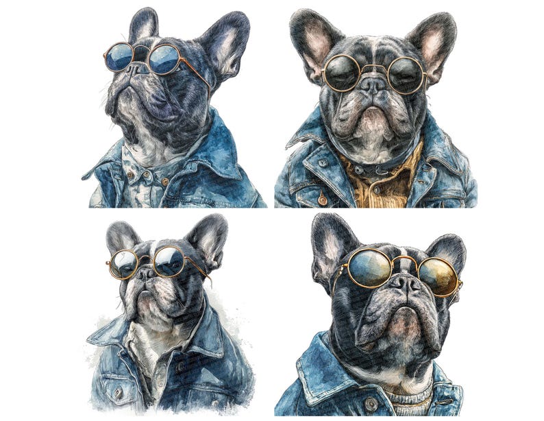 French Bulldog PNG Clipart, 12x Cool Dog With Sunglasses Clip Art Set ...
