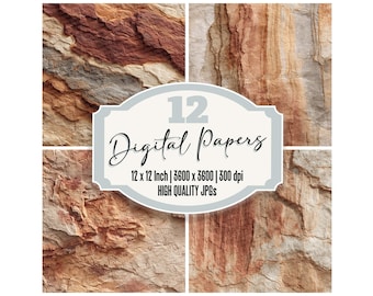 12x Sandstone Junk Journal Paper Rust Striation Digital Paper Pack High Quality JPGs Textured Rock Scrapbook Backgrounds