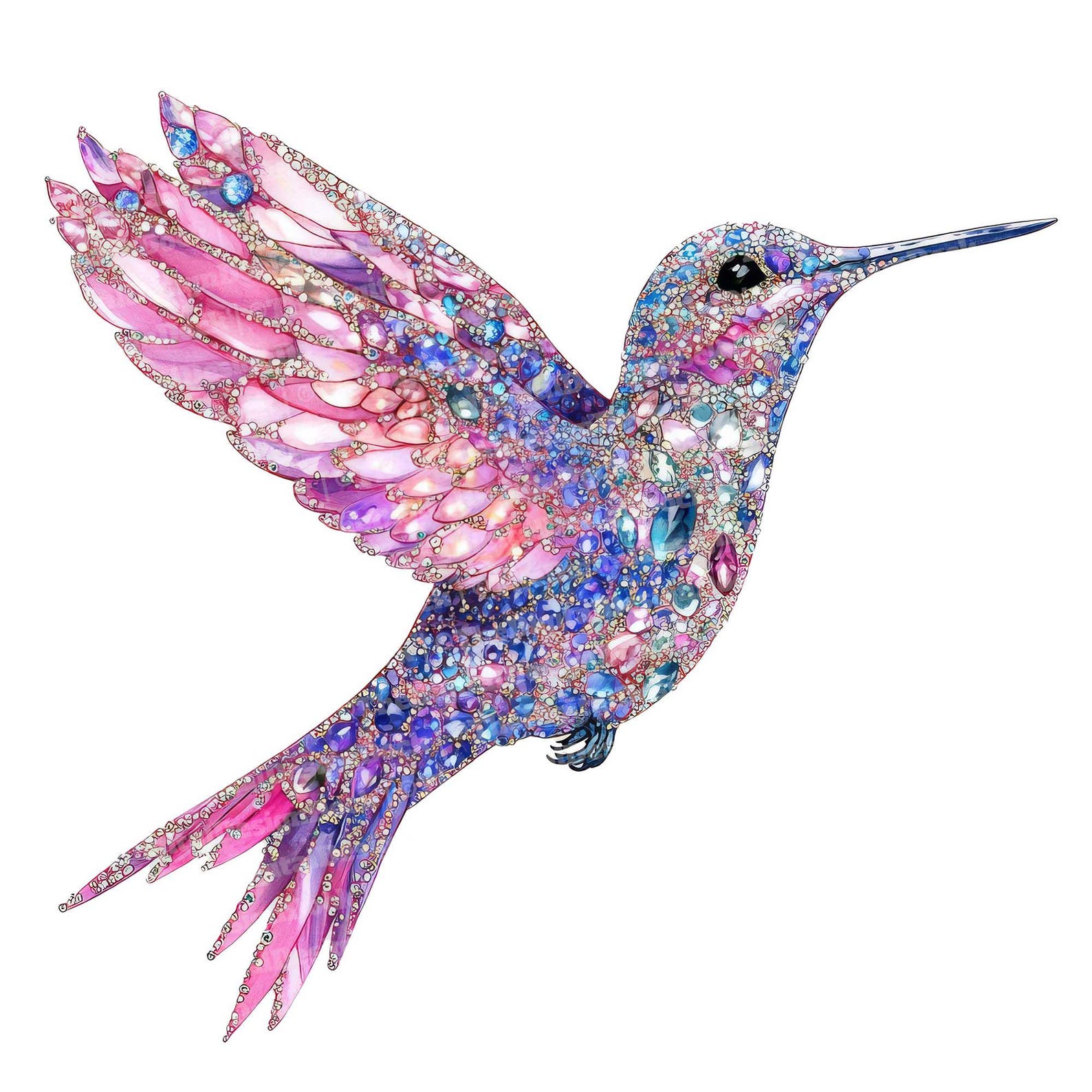 Jeweled Hummingbird Clip Art, 12x Watercolor Hummingbird With Gems ...