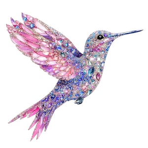 Jeweled Hummingbird Clip Art, 12x Watercolor Hummingbird With Gems ...