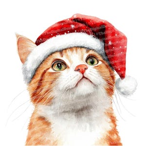 Imágenes prediseñadas de gato navideño, juego de 12 imágenes prediseñadas de acuarela de gato de Papá Noel, imágenes prediseñadas de acuarela imprimibles, manualidades de papel, descarga digital, paquete festivo