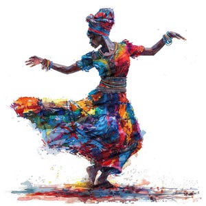 Tanzende Afrikanerin Clipart, 12x bunte kulturelle Clip Art Set, druckbare Aquarell Kunst, digitaler Download, transparenter Hintergrund PNG