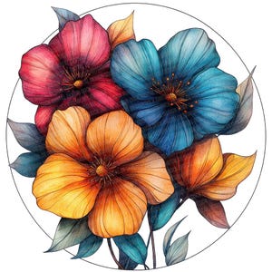 Clipart de círculos florales PNG, juego de 12 imágenes prediseñadas de flores de acuarela, imágenes prediseñadas botánicas imprimibles, descarga digital, manualidades de papel, álbumes de recortes