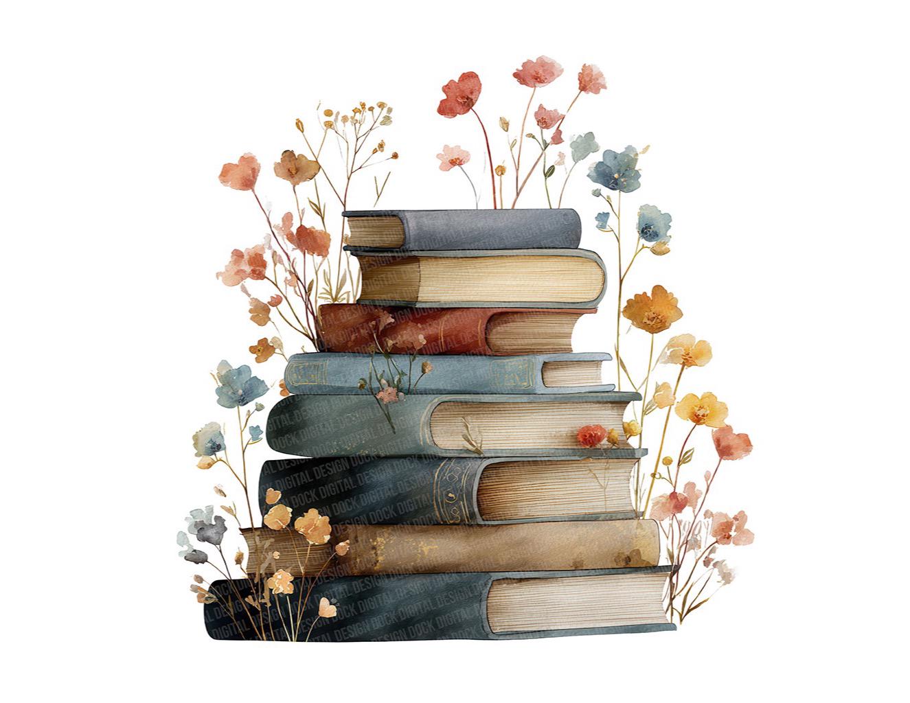 Floral Books PNG Clip Art, 12x Vintage Book Stack Clipart Set ...