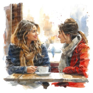 Frauen Freunde Clipart, 12 JPGs, Cafe Chatter Clipart, druckbare Aquarell Clipart, Wandkunst, Papiermodelle, digitaler Download, Junk Journals