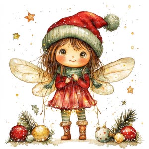 12x Christmas Fairy Clipart, Watercolor Holiday Fairy, Printable Clipart, High Quality JPGs, Digital Download, Paper Crafts, Wall Art