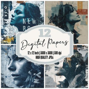 12x NYC Edge Junk Journal Papier Urban Woman Digital Paper Pack New York Street Collage Hintergründe Hochwertige JPGs Grunge Texturen Download