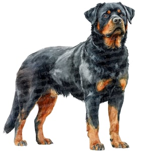Rottweiler Clipart, 12 JPGs, Dog High Quality Images, Pet Watercolor Illustration, Rottweiler Wall Art, Digital Download, T-shirt, Dog Lover
