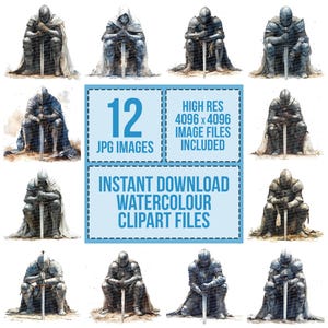 Ritter Clipart, Aquarell mittelalterliche Soldaten, druckbare Clipart, hochwertige JPGs, digitaler Download JPG, Papierhandwerk, Junk Journals