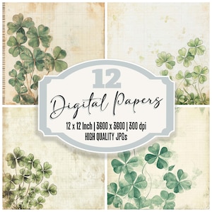 12x Kleeblatt Junk-Journal Papier Vintage Botanische Skizze Digitales Papier Pack Hochwertige JPGs Scrapbook Papier Digitaler Download