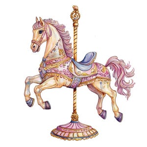 Cavalo de carrossel PNG Clipart, 12x Ilustrações de carrossel em aquarela, Conjunto de clipart para impressão, Download digital, Artesanato em papel, Diário de lixo