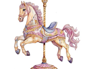 Carousel Horse PNG Clipart, 12x Watercolor Merry-Go-Round Illustrations, Printable Clip Art Set, Digital Download, Paper Crafts,Junk Journal