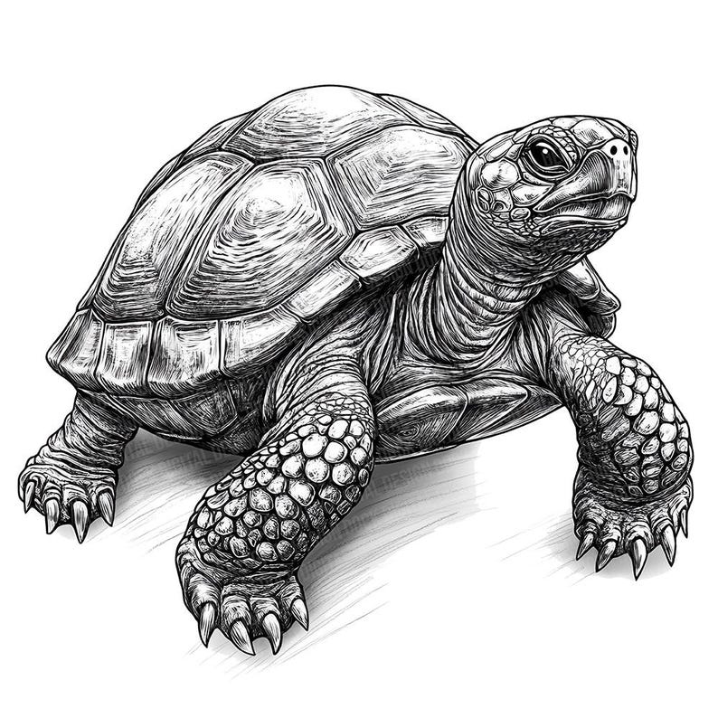 Tortoise Paper Outline Shell 12 Tortoise Clip Art Pngs, Detailed Line Art Tortoise Sketch, Printable ...