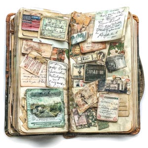12 Vintage Junk Journal Clipart, Akwarela Journal Pages Art, Wydrukowalne Clipart, Antyczna Ilustracja Scrapbook, Pobieranie Cyfrowe, Junk Diary