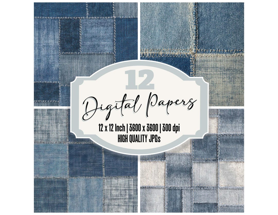 12x Indigo Denim Patchwork Junk Journal Paper Blue Jean Quilt Stitch ...