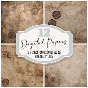 Paquete de 12 papeles digitales para diario basura, borrador sepia, textura de mapa quemado, detalle de sello, archivos JPG de alta calidad, papel para álbum de recortes, descarga