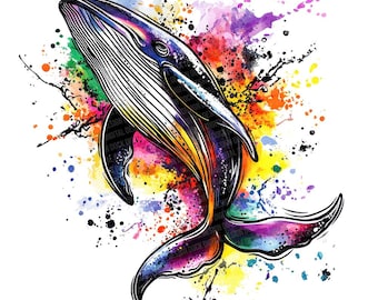 Wal-PNG-Cliparts, 12er-Set Aquarell-Wal-Cliparts (PNG), druckbare Meerestier-Cliparts, Papierbastelarbeiten, digitaler PNG-Download