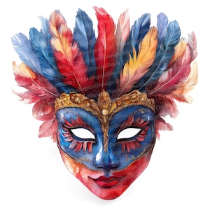 12 Karneval Maske Clipart, Aquarell Maskerade Maske, druckbare Bilder Maskerade, Papier Handwerk, Wand Kunst, digitaler Download, Junk Journals