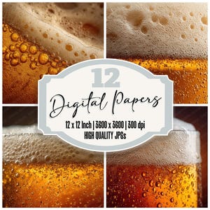 Beer Foam Rim Junk Journal Paper Pack 12x Golden Lager Bubble Texture Brewery Drink Backgrounds Scrapbook Paper Digital Paper High Quality