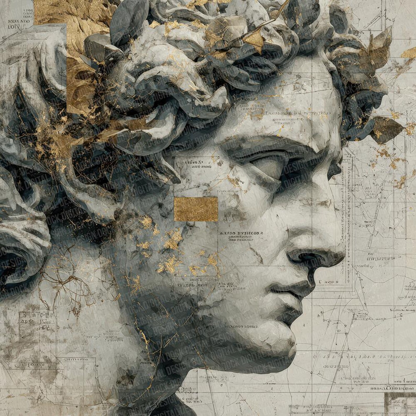 Paper Mythic 12 Mythic Marble Digital Paper Pack Junk Journal Paper Classical Statue ...