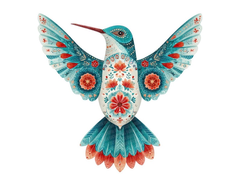 Hummingbird Folk Art PNG Clipart, 12 Boho Bird Images, Printable ...